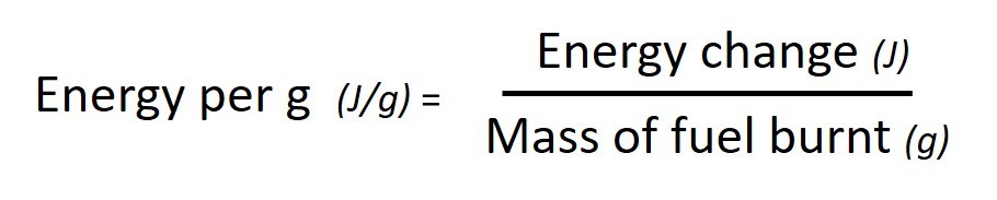 energy change/mass of fuel burnt