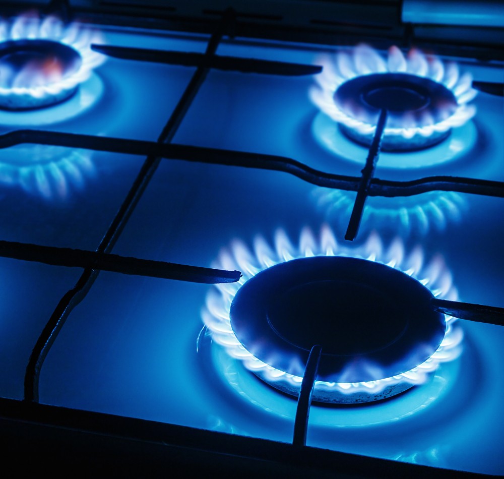 lighted gas burner